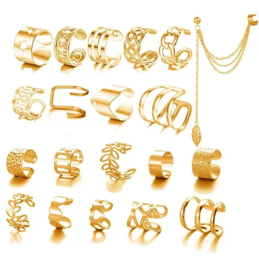 Cross-border creative simple non-pierced ear cuffs, personalized 20-piece set of leaf multi-layer earrings, C-shaped ear clips