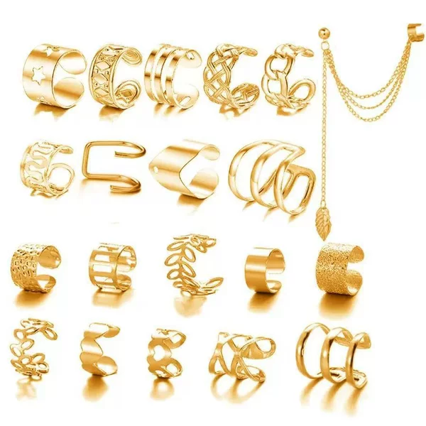 Cross-border creative simple non-pierced ear cuffs, personalized 20-piece set of leaf multi-layer earrings, C-shaped ear clips