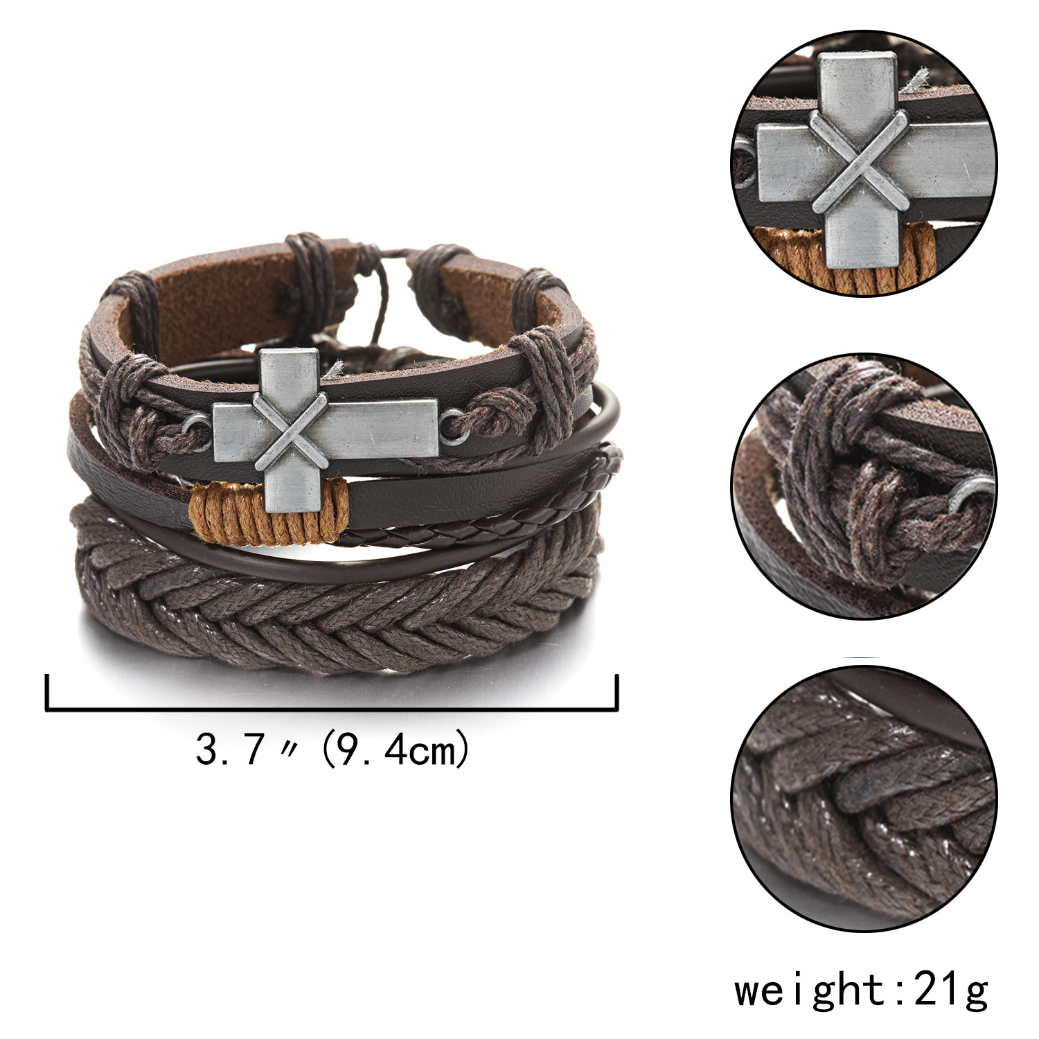 Fashion Cross Heart Shape Pu Leather Knitting Menu0027S Bracelets 1 Set