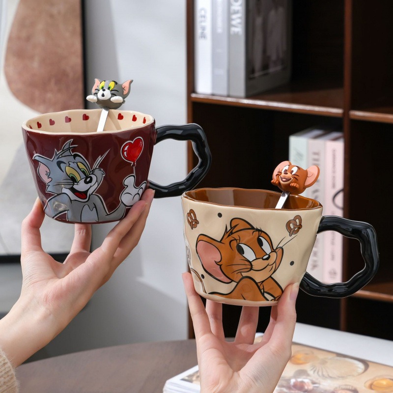 Gato y ratón tazas de oficina tazas de agua tazas de café tazas de desayuno tazas de cumpleaños caseras tazas de cerámica de orejas grandes