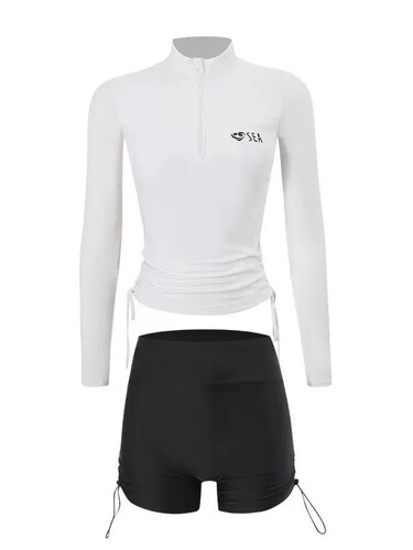 Swimsuit, sporty style, long-sleeved, sunscreen, two-piece, conservative, belly-covering, slimming, drawstring, flat-angle, hot spring vacation