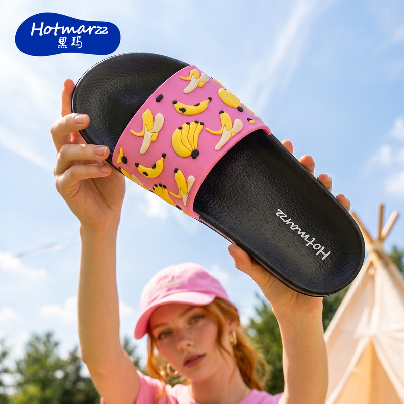 Hotmarzz Black Women's New Style Pvc Outdoor Slippers, Cute and Sweet Slippers, Suitable for Bathing in Summer Hotmarzz Black Women's New Style Pvc Outdoor Slippers, Cute and Sweet Slippers, Suitable for Bathing in Summer