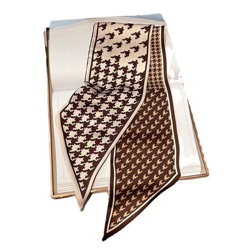  New Houndstooth Korean Style Fashion Printed Small Silk Scarf Women's Early Autumn Retro Decorative Small Scarf Headband Bundle
