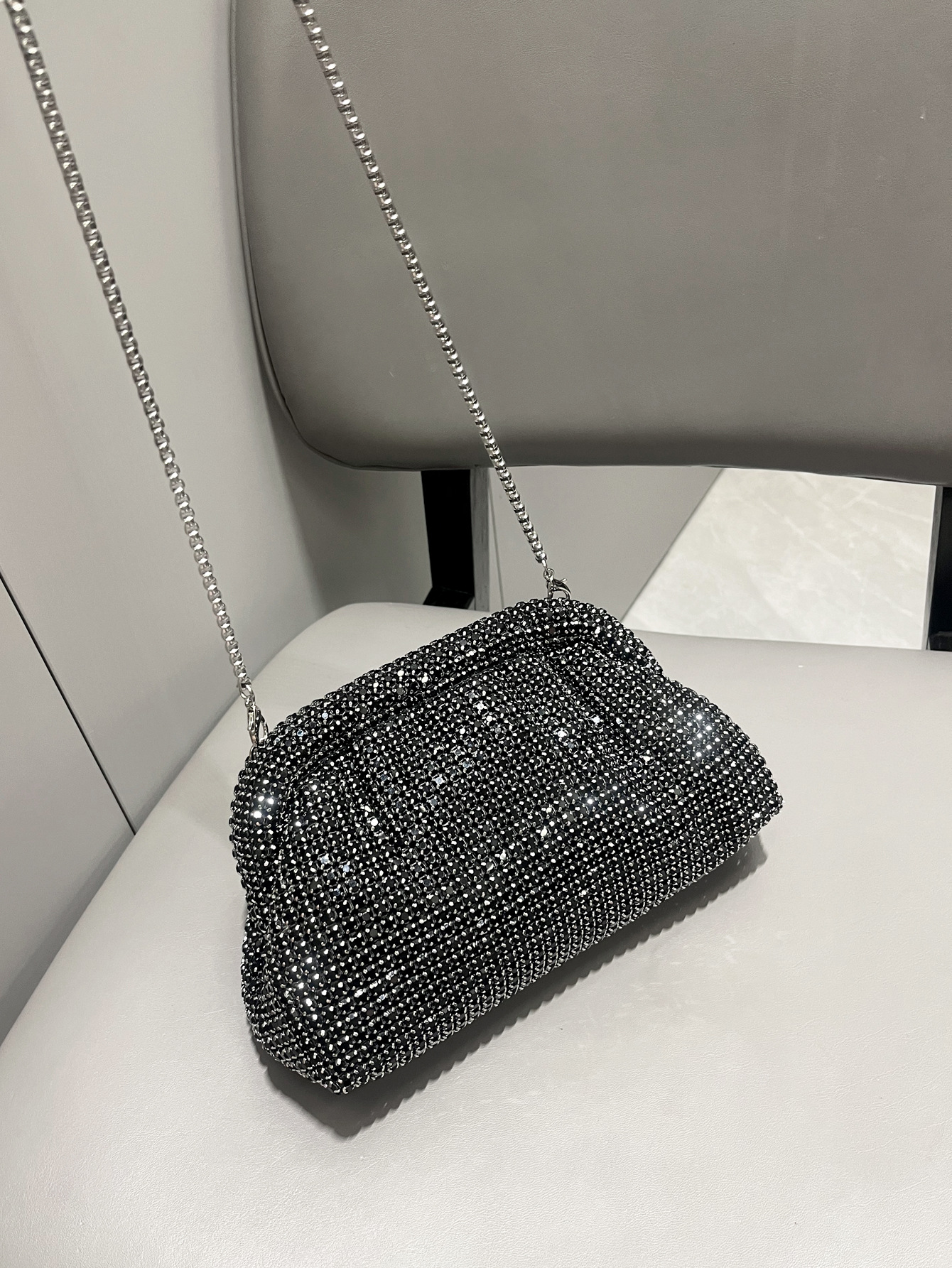 Square Shape Silver Black Gold Rhinestone Solid Color Square Evening Bags