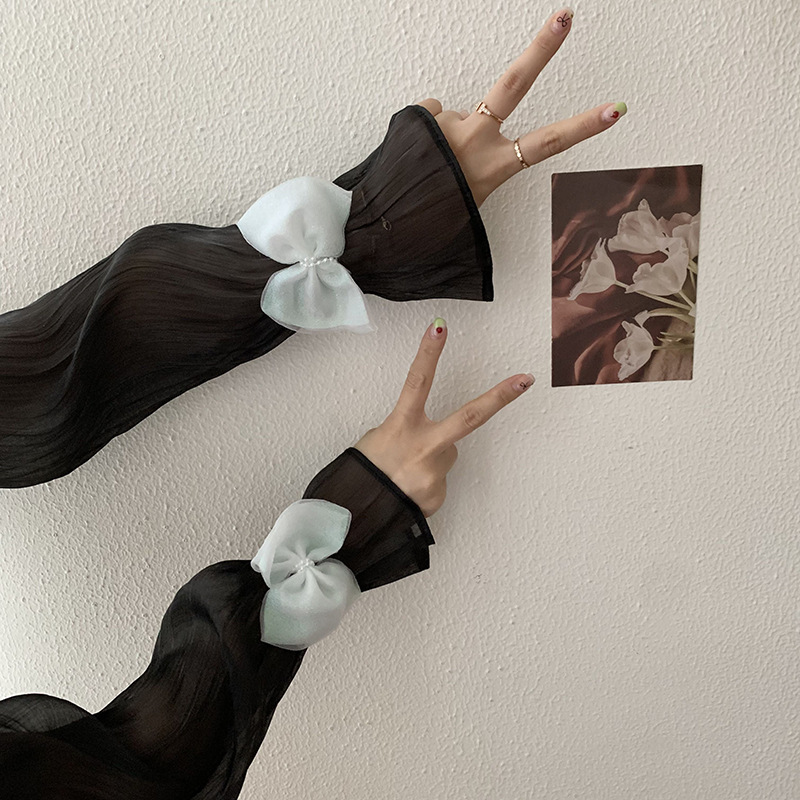 Mangas de hielo, mangas de protección solar, verano, nuevo estilo, temperamento elegante, gasa de malla, lazo, mangas abullonadas sueltas, protección de mangas, protección de brazos