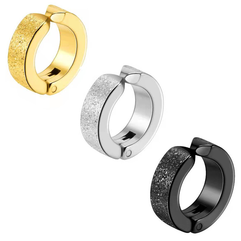 Manufacturer Wholesale Korean Style Simple Frosted Pierced Ear Clips Men's Hip-Hop Ear Buckles Niche Stainless Steel Earrings Earrings