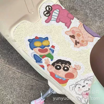 Electric vehicle foot mat: Cartoon Electric Vehicle Foot Mats, Dirt-Resistant - happy-shin-chan-3060cm-cut-into-rectangular-shape