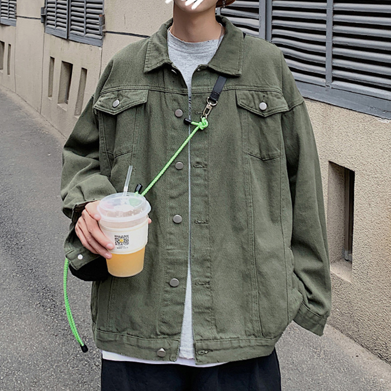 Vintage Denim Jacket Men's Japanese Style Trendy Loose Handsome Lapel Color Casual Hong Kong Style Instagram Style Tooling Jacket Trendy