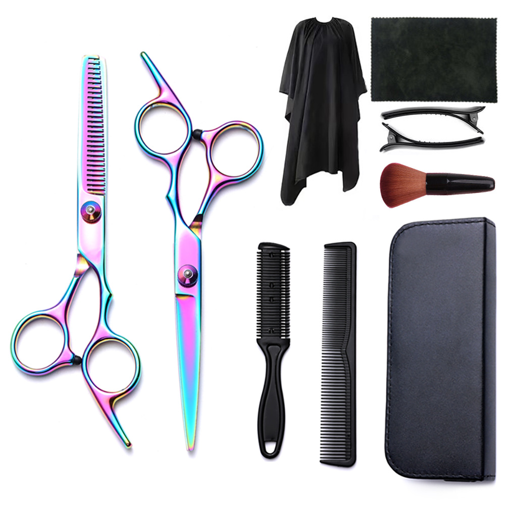 Corte de pelo tijeras transfronterizas amazonas color tijeras de dientes planas cortadas delgadas frange tijeras divisorias fábrica de tijeras al por mayor set de tijeras de peluquería
