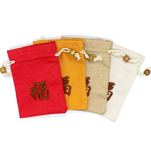 Embroidered embroidery lucky pouch jewelry bag drawstring bag rice bag mixed grain burlap material small items bracelet packaging accessories with printed logo