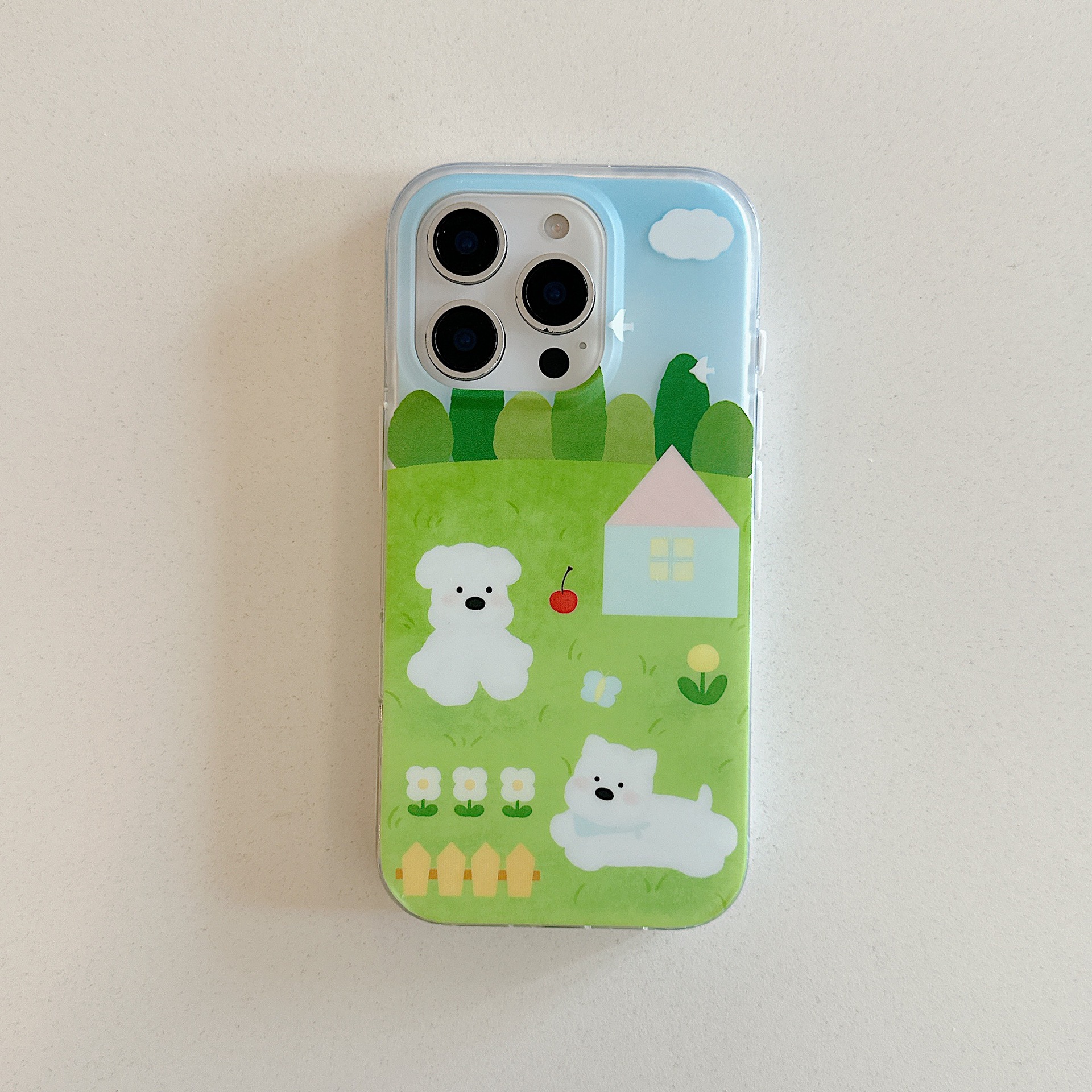 Cachorro de césped fresco de verano para Apple 16ProMax funda para teléfono móvil 15Pro/14Pro dibujos animados 13/14