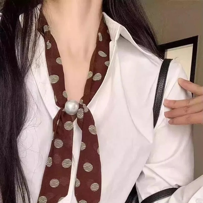 37# caramel polka dot pull-out pearl silk scarf-120cm