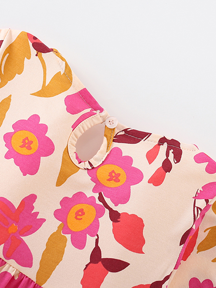 Vestido de niña malwee transfronterizo Otoño Cuello redondo Manga larga Falda infantil europea y americana con estampado de estilo occidental para niños