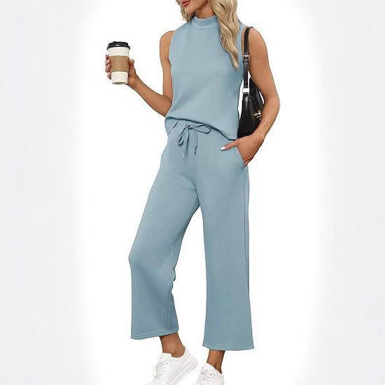 European and American Cross-Border Women's Suits Vest Tops Casual Cropped Pants Wide-Leg Pants 2025 New Summer Clothing for Women