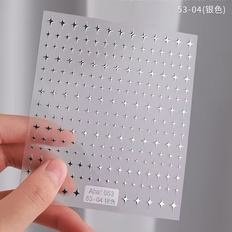Red estrella de uñas pegatinas de espalda pegatinas de uñas 3D estampado de plata estrella mini papel decoración pegatinas de media luna pentagonal