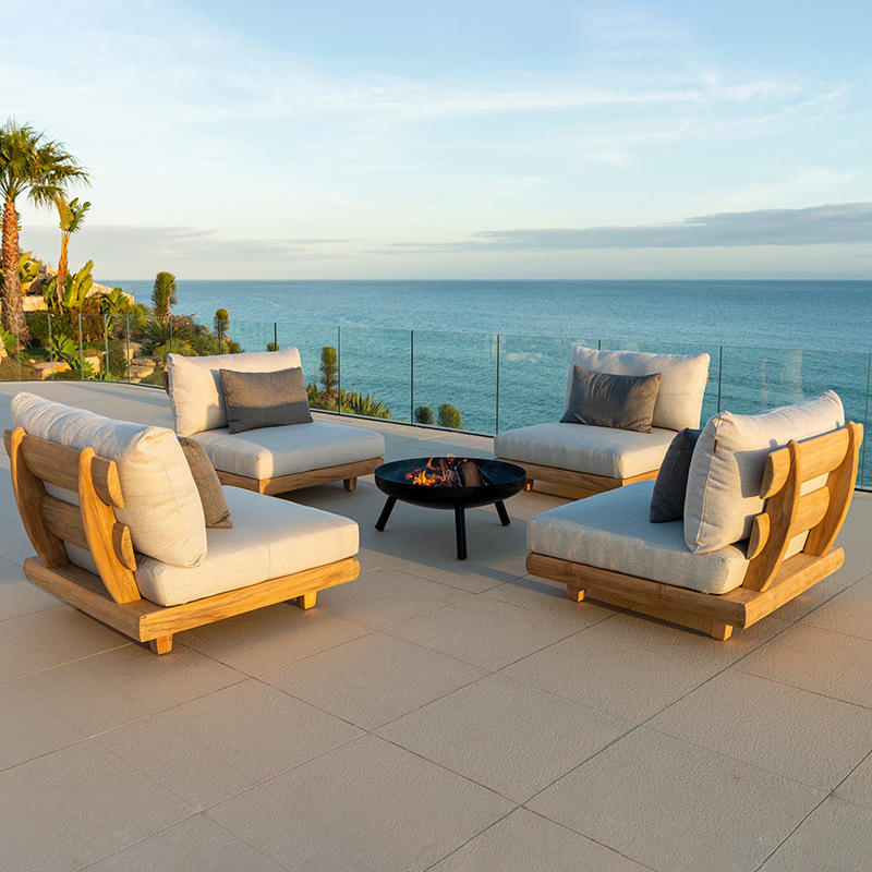 Sofá al aire libre patio villa al aire libre impermeable protección solar muebles de teca combinación de jardín al aire libre terraza sofá de madera maciza