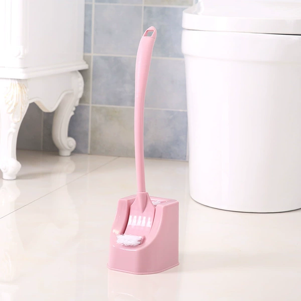 Flat-head toilet brush [with base, pink]