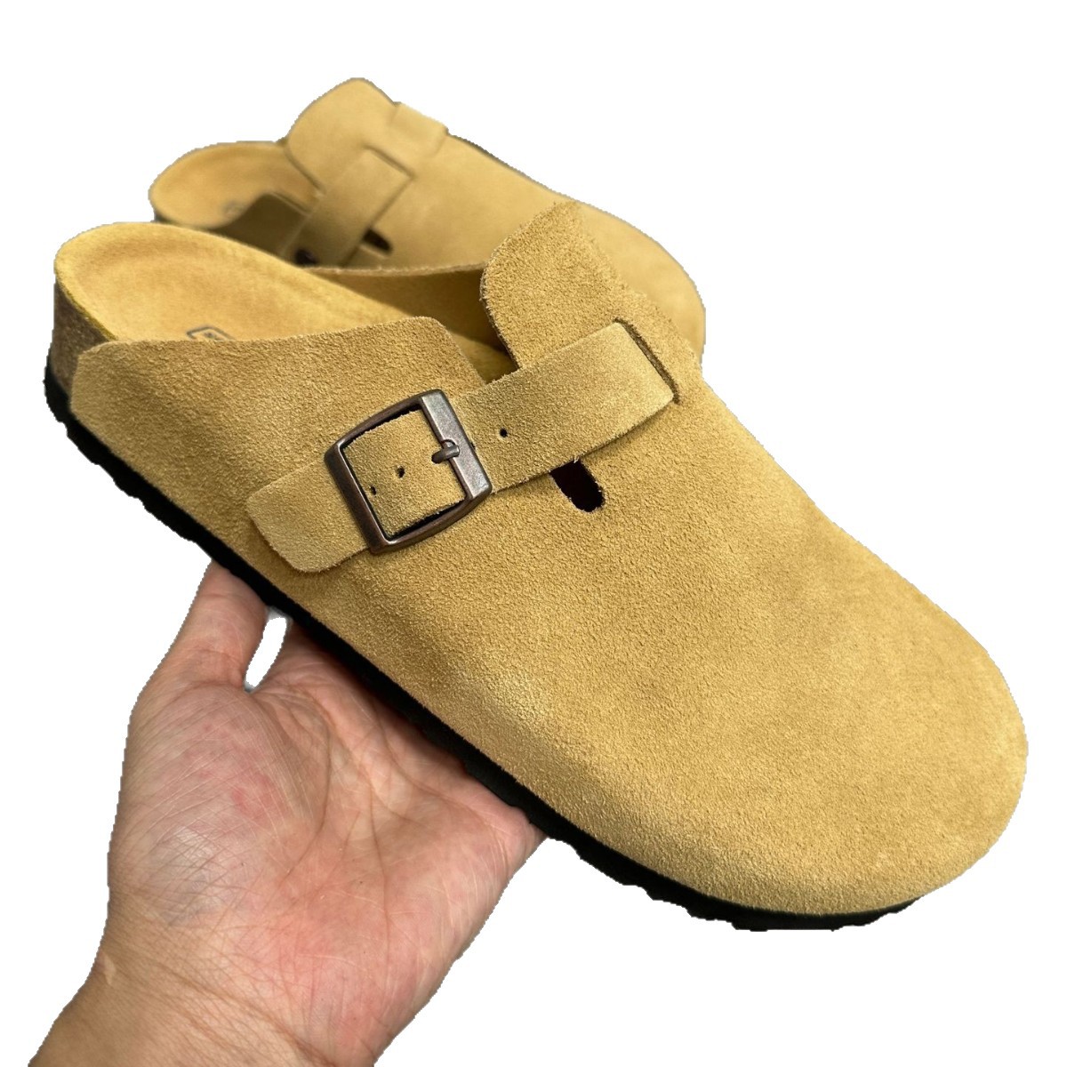 TEEMAZZI ganado de vello con zapatillas de cuero perezosas, zapatillas de moda versátiles con base de corcho Bocken image 6