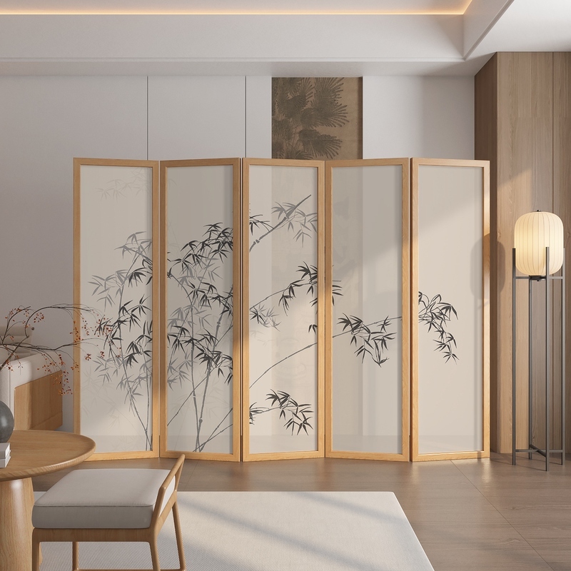 新中式禅意竹子屏风隔客厅实木入户玄关家用酒店办公室叠移动|undefined