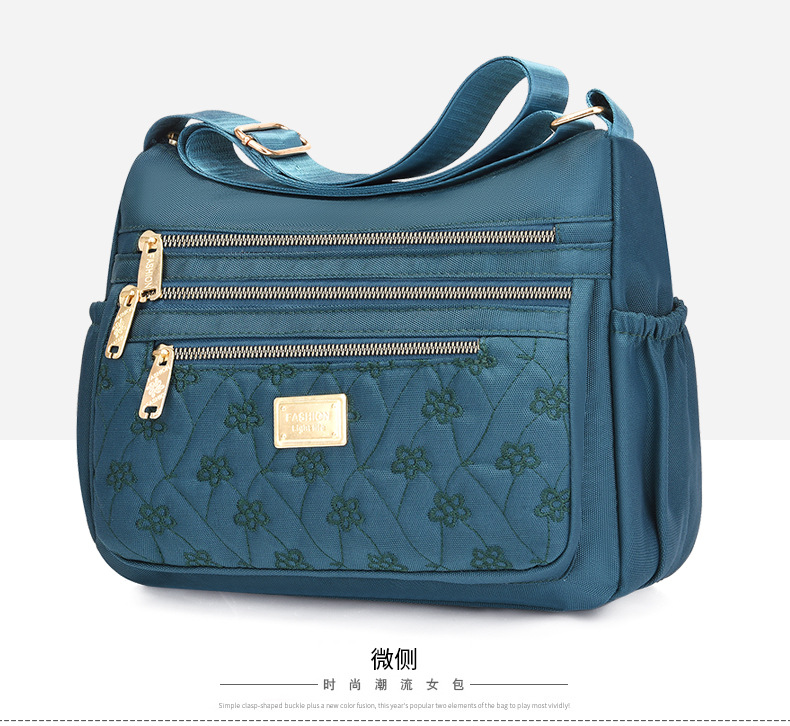 New women's crossbody bag, nylon embroidered shoulder bag, large-capacity multi-layer simple middle-aged mom bag undefined