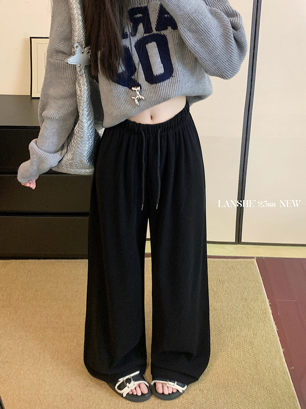 实拍 慵懒风灰色休闲裤女高腰直筒裤阔腿裤长裤垂感拖地裤子88812|undefined