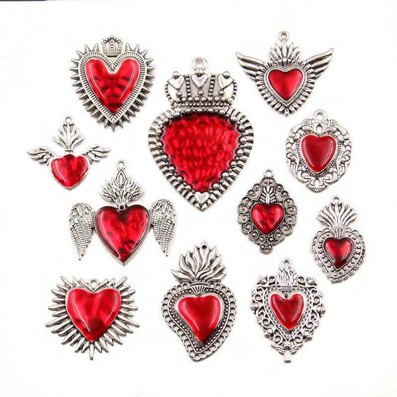 11 explosions diy alloy gothic red oil drop love wings halloween charm pendant jewelry