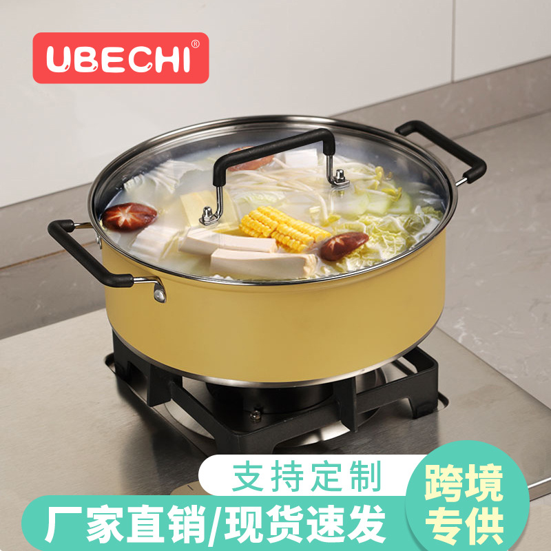 28cm不锈钢单底汤锅家用聚会可视玻璃锅盖单层双层双耳蒸锅电磁炉|ms