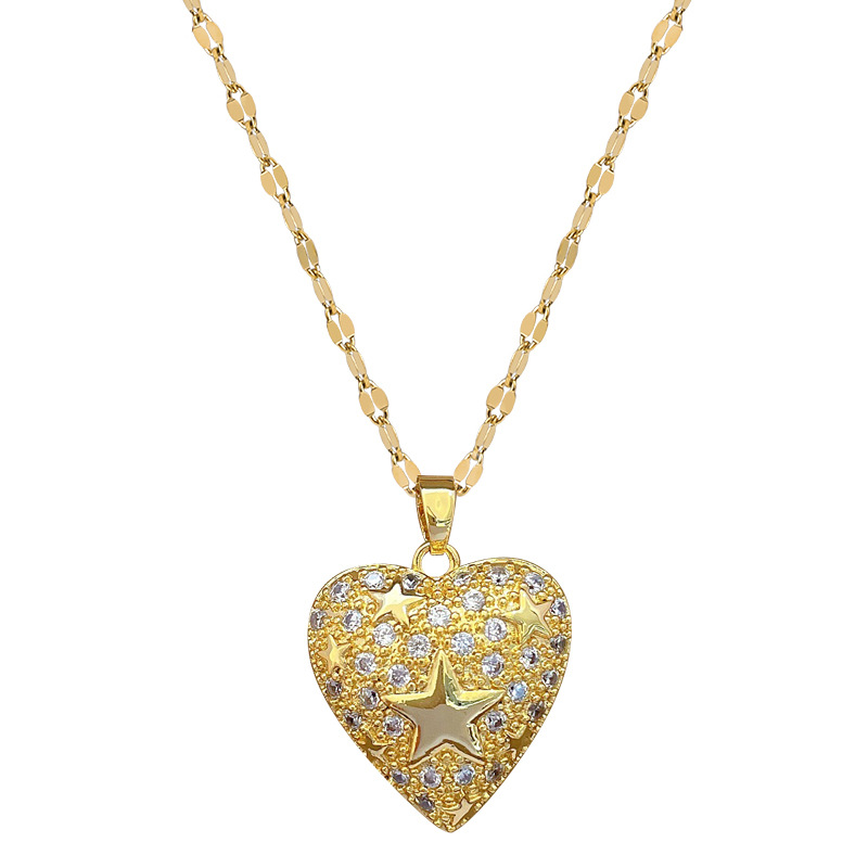 [TianZheng] amor estrella de cinco puntas lujoso temperamento hermoso collar de diamante completo cadena de clavícula de acero Ti