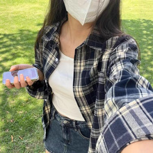 原版格子衬衫女慵懒风复古宽松衬衣开衫外套上衣