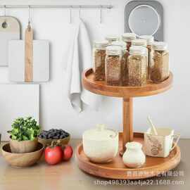 木质厨房调味料收纳架双层桌面化妆品整理架多功能玄关钥匙放置架