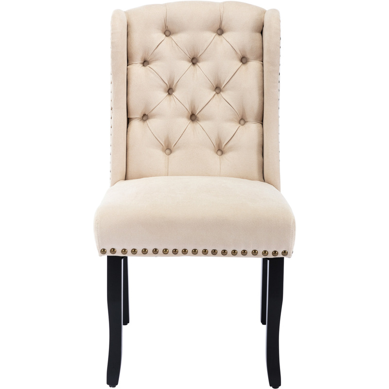 TREXM Set of 2 cotton dining chairs, upholstered dining chairs, solid wood legs, wingback and button tufting