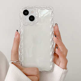 新款透明TPU麻花边设计手机壳，可定制打印图片适用于苹果手机
