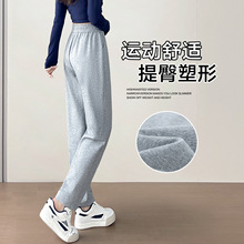 窄版直筒运动裤女灰色休闲卫裤2025新款春秋高腰显瘦哈伦萝卜裤子