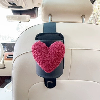 Car Seat Back Rack Water: Car cup holder/beverage holder - black-leather-water-cup-holder-with-hook-red-heart