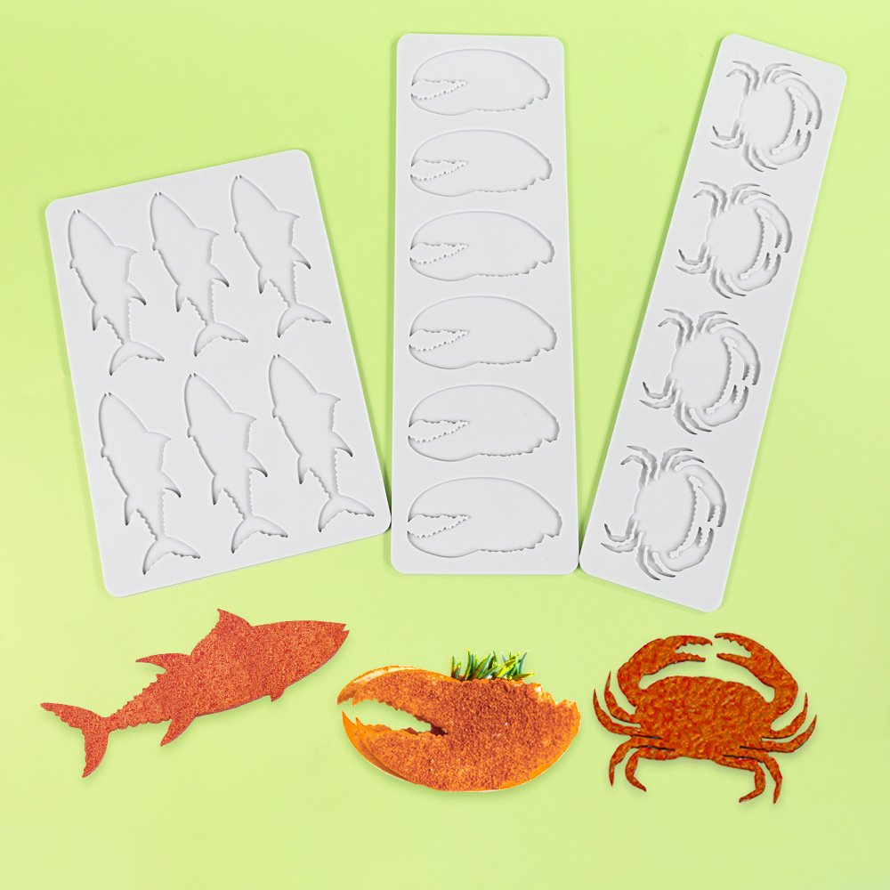 Ocean series cangrejo cangrejo hueso de pescado fondant cojín de encaje pulpo ostras plato frío molde de silicona decorativo
