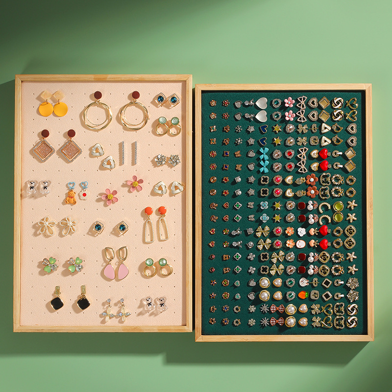 竹木216孔耳釘首飾托盤收納盒耳飾展示架飾品盤珠寶陳列盤看貨盤