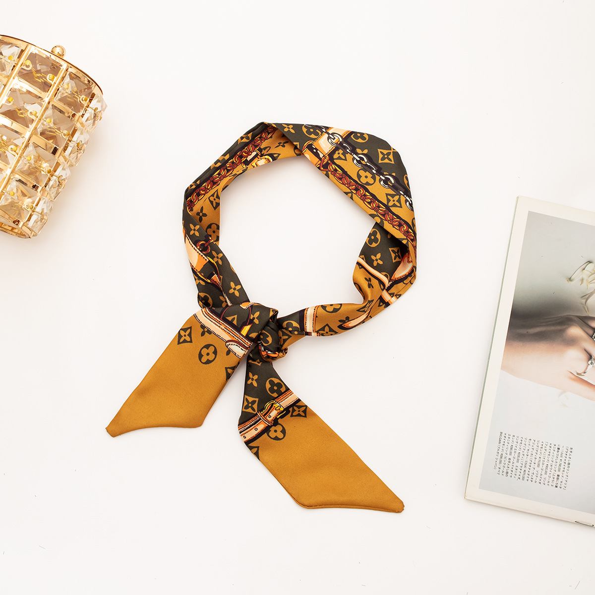 【노안 시리즈●브라운】실크 스카프 1개