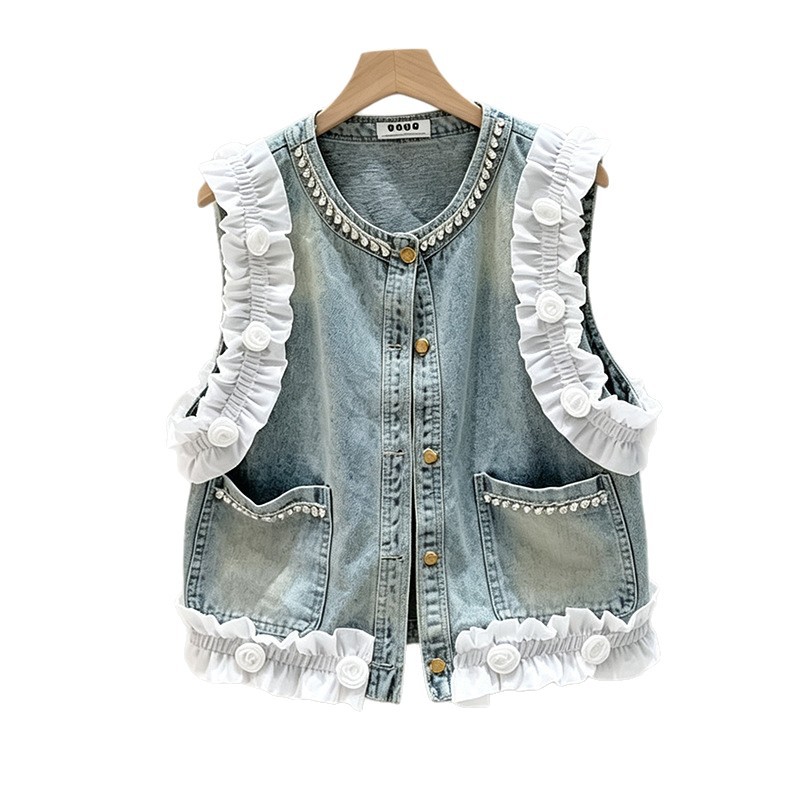 Francia dulce flor tridimensional chaleco de vaquero de mujer 2026 primavera y verano nuevo estilo estilo estilo exterior versátil chaqueta retro moda image 5