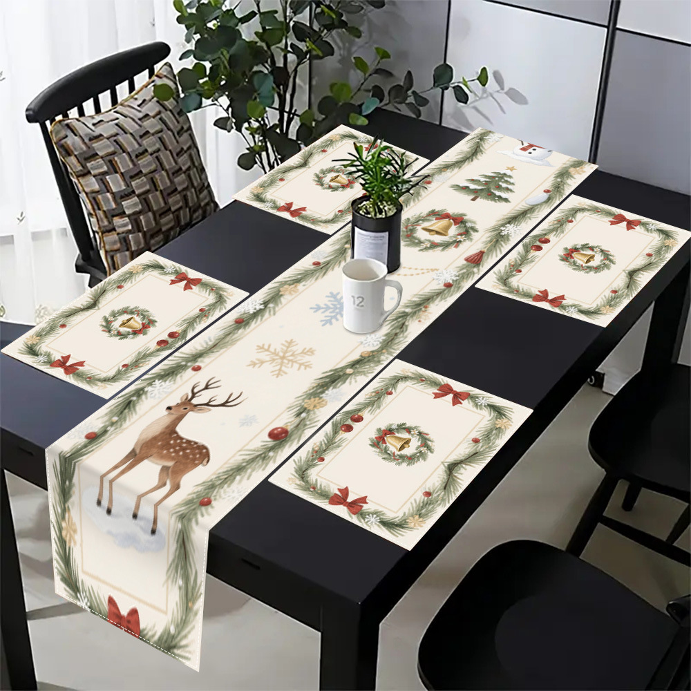 Transfronterizo temu bandera de impresión de mesa de Navidad poliéster impresión de cocina puerta de entrada decoración de mesa pequeña muñeca pan de jengibre image 13