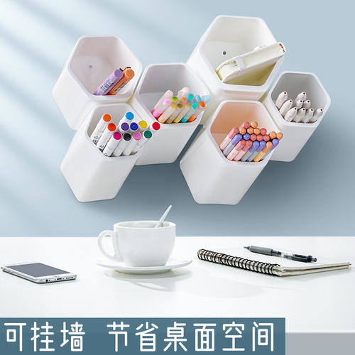 Inclined pen holder storage box ins desktop makeup brush rack student six-compartment multi-function classification mark pen holder