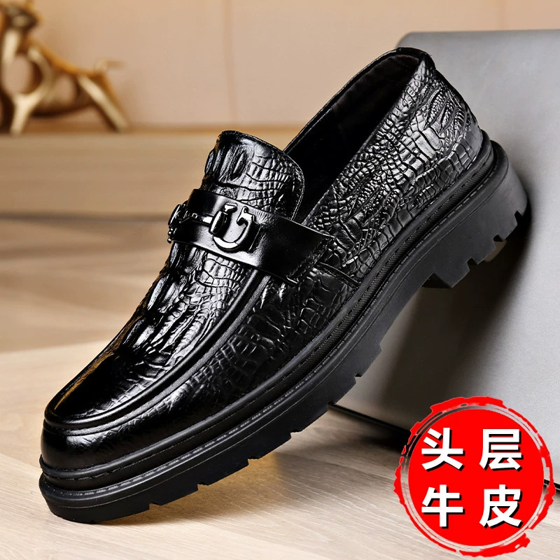 Мужская кожаная обувь, весенняя обувь с крокодиловым узором, первый слой воловьей кожи, британская деловая повседневная обувь, новая обувь в горох на платформе