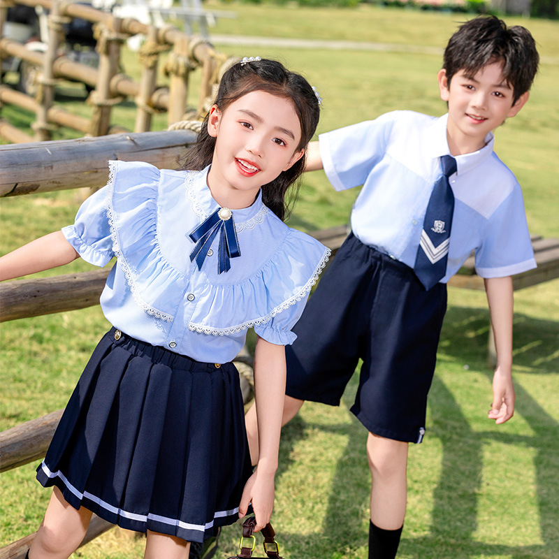 유치원 여름 반팔 영국 대학 스타일 운동복 학교 남학생 초등 및 중등 학생 수업 세트