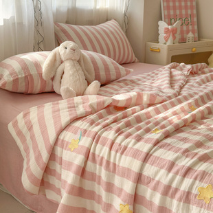 (Dongdong) 2025 New Style Yarn-Dyed Stripesd Wrinkled Yarn Embroider Summer Quilt