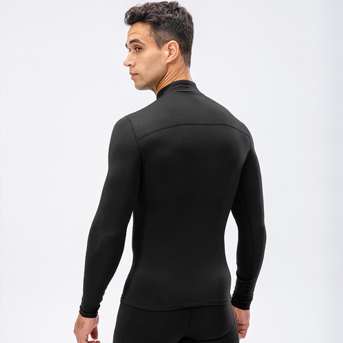Men's autumn and winter velvet fitness clothes, high-elastic tight-fitting sports running training long-sleeved warm stand-up collar sweatshirt 11517