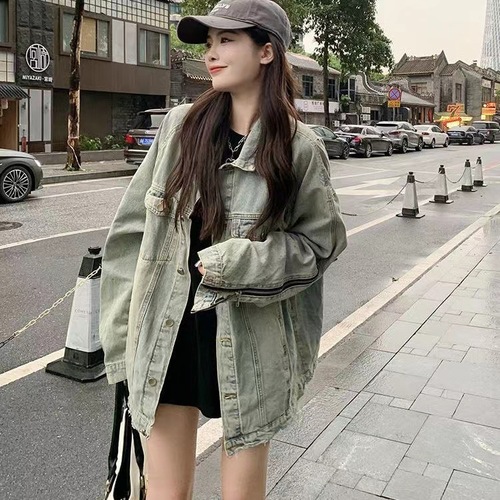 Fashionable retro long-sleeved denim jacket for women autumn 2022 new design niche zipper BF style loose top
