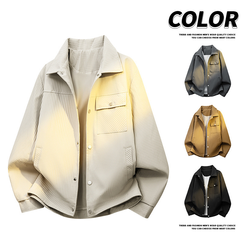 Men's plus-size jacket with a turn-down collar, new autumn fashion, casual loose-fit workwear, trendy and versatile coat, trench coat Men's plus-size jacket with a turn-down collar, new autumn fashion, casual loose-fit workwear, trendy and versatile coat, trench coat