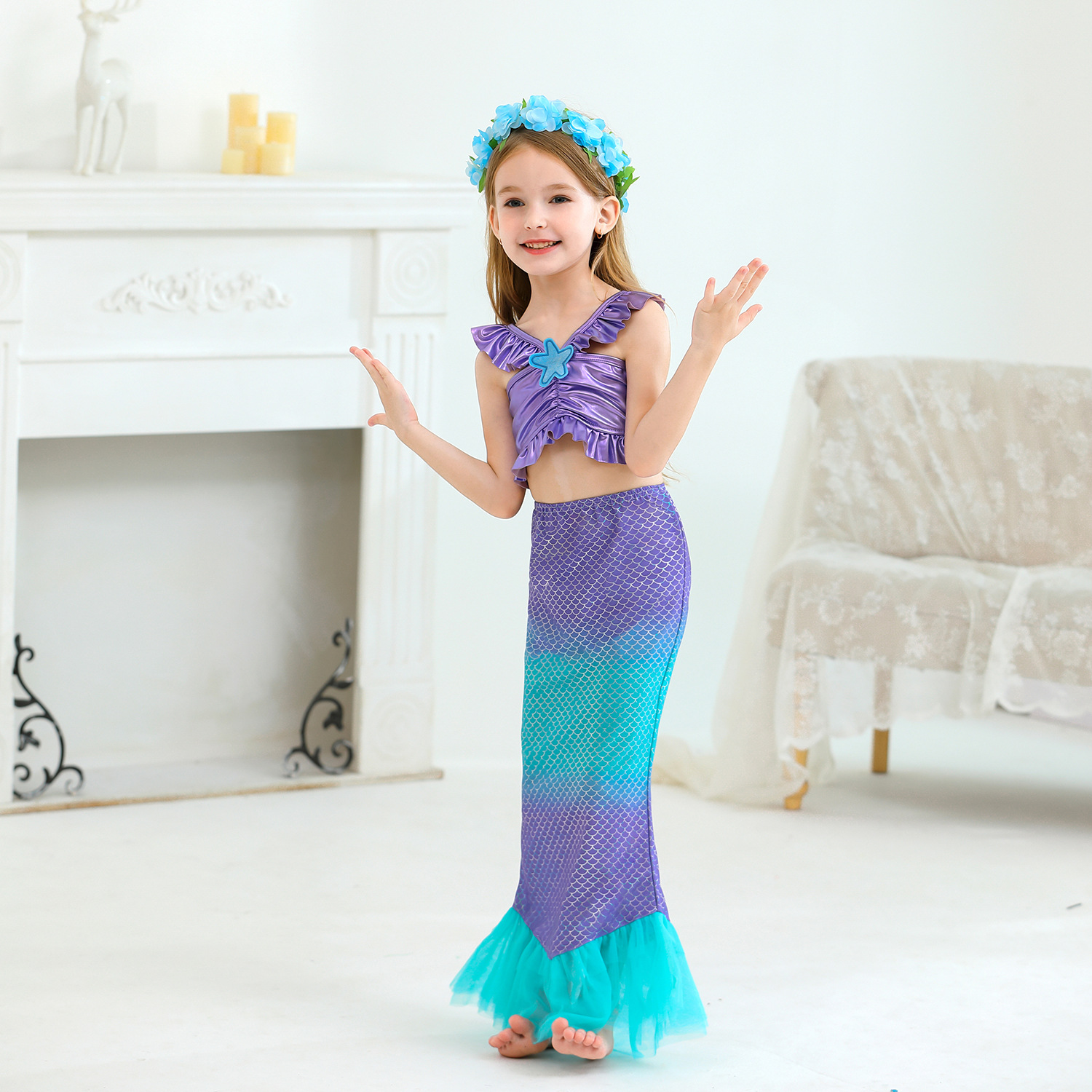 Sirena princesa vestido Festival rendimiento ropa niñas primavera y verano nuevo del bebé gente fishtail bola