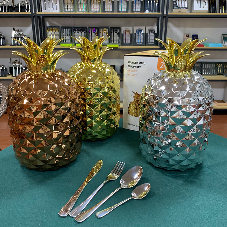Byegou Stainless Steel Knife, Fork and Spoon Creative Pineapple Egg Cutlery Set Western Steak Knife and Fork 24-Piece Gift Box Set