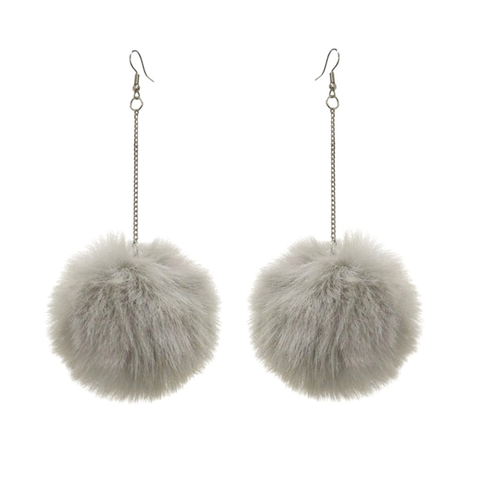 6cm高仿兔狐毛球耳环