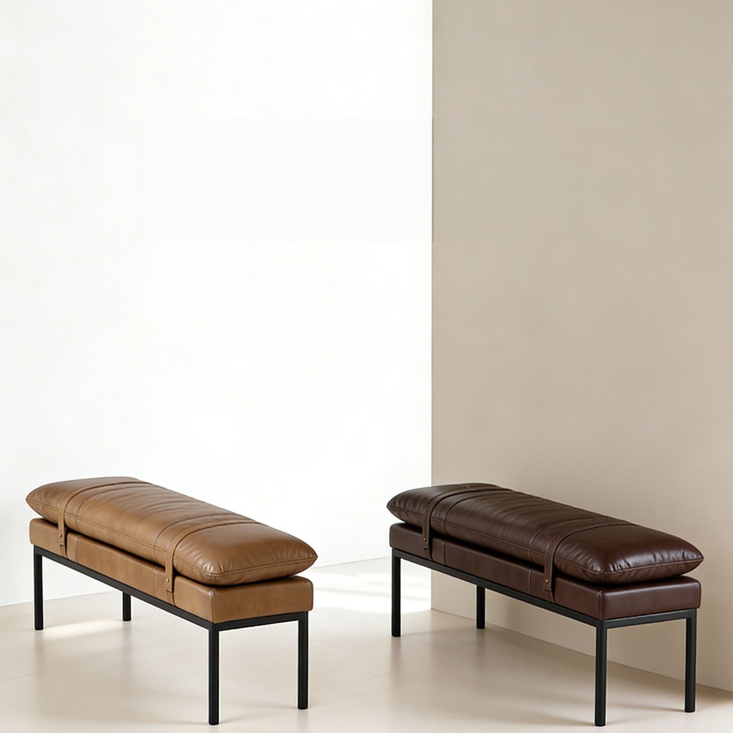 Italian minimalist leather bench for home use, bedroom end-of-bed bench, entryway shoe-changing bench